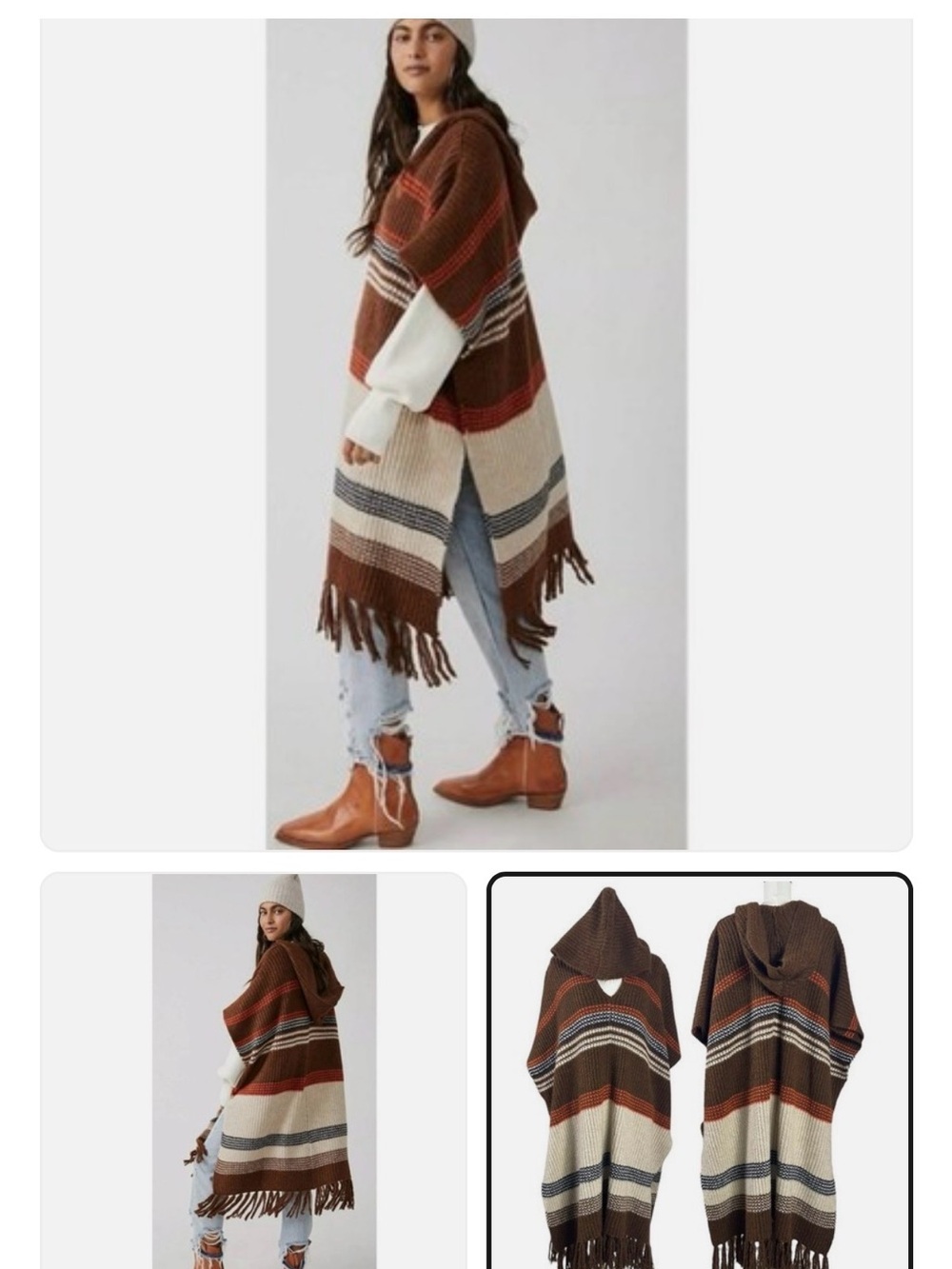 Free People Western Bohemian Leslie Striped Poncho in Canyon Combo Brown OSFree